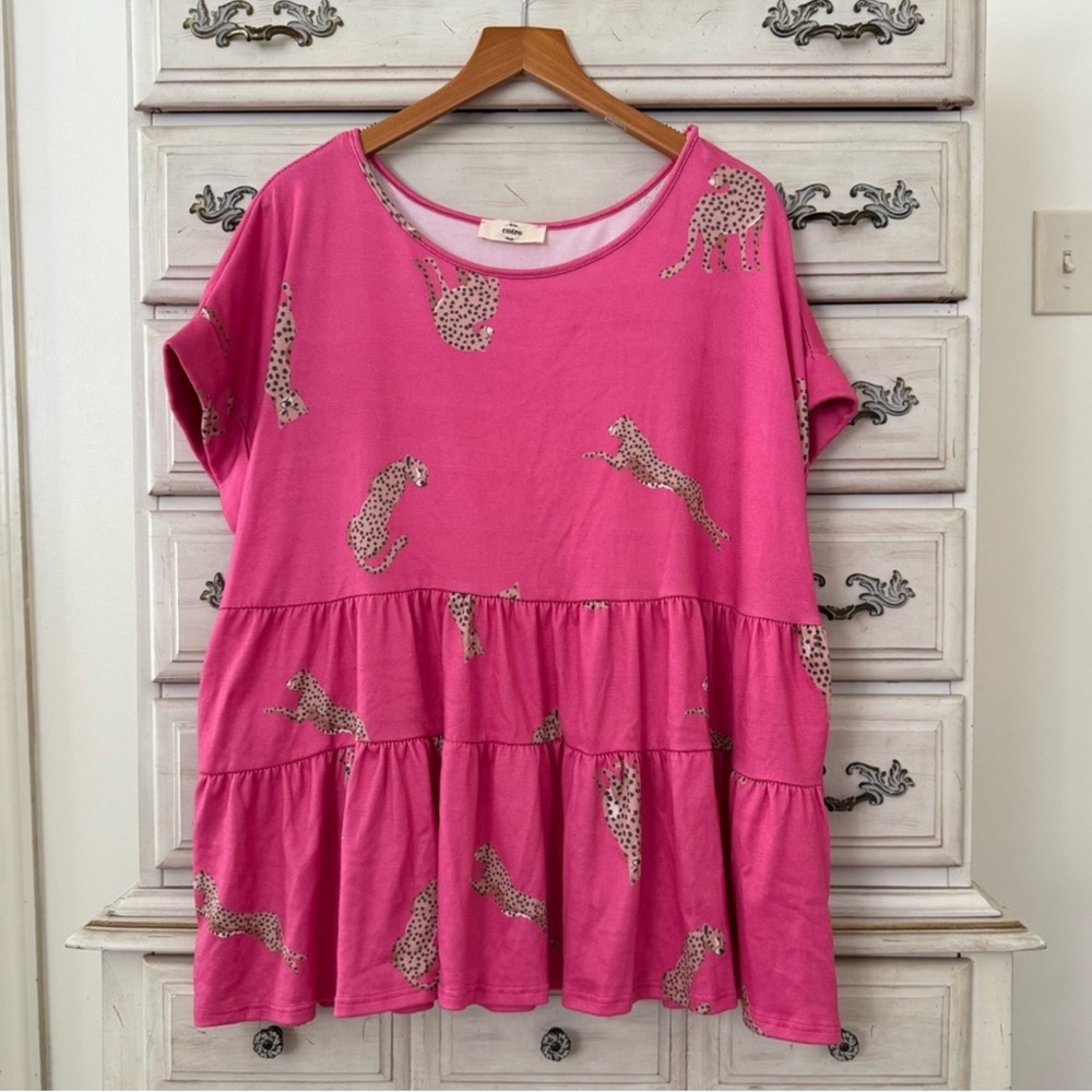 Pink Leopard Babydoll Top